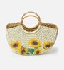 Straw Bag | Small Tote | Basket Bags | Bamboo Tote | Beach Bags for Women | Half Moon Bag | White Handbag (Design 01)