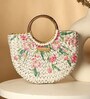 Straw Bags | Small Tote Bag | Bamboo Tote | Beach Bags for Women | White Handbag | Half Moon Bag (Tulips)