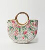 Straw Bags | Small Tote Bag | Bamboo Tote | Beach Bags for Women | White Handbag | Half Moon Bag (Tulips)