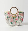 Straw Bags | Small Tote Bag | Bamboo Tote | Beach Bags for Women | White Handbag | Half Moon Bag (Tulips)