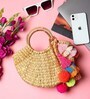 Straw Tote, Small Basket, Bamboo Beach Bag for Women, Boho Kauna Handbag, Half Moon