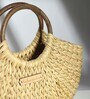Straw Tote, Small Basket, Bamboo Beach Bag for Women, Boho Kauna Handbag, Half Moon