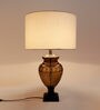 Strawberry Drop White Fabric Shade Table Lamp with Black Base