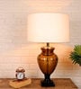 Strawberry Drop White Fabric Shade Table Lamp with Black Base