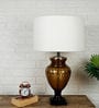 Strawberry Drop White Fabric Shade Table Lamp with Black Base