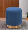 Streaked Velvet Pouffe In Blue Colour