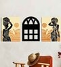Stretched Canvas Wall Art Painting, Black African Lady, MDF Jali, (Set of 3, 12x16 Inch Each)