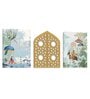 Stretched Canvas Wall Art Painting, Traditional Mughal Garden & Peacock (Set of 3, 12x16 Inch)
