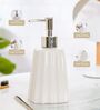 Striped White Ceramic Soap Dispenser with Metal Nozzle
