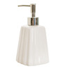 Striped White Ceramic Soap Dispenser with Metal Nozzle
