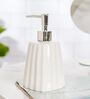 Striped White Ceramic Soap Dispenser with Metal Nozzle