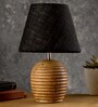 Striped Wooden Brown Lamp With Black Jute Shade