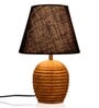 Striped Wooden Brown Lamp With Black Jute Shade