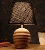 Striped Wooden Brown Lamp With Black Jute Shade