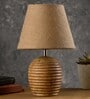 Striped Wooden Brown Lamp With Brown Jute Shade