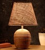 Striped Wooden Brown Lamp With Brown Jute Shade
