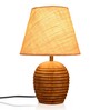 Striped Wooden Brown Lamp With White Jute Shade