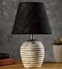 Striped Wooden White Lamp With Black Jute Shade