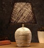 Striped Wooden White Lamp With Black Jute Shade