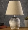Striped Wooden White Lamp With White Jute Shade