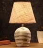 Striped Wooden White Lamp With White Jute Shade