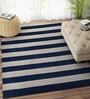 Blue Striped Wool 4 ft x 6 ft Hand Loom Carpet