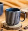 Stripped 330ml Blue Ceramic (Set of 2) Coffee Mugs
