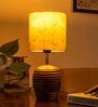 Stripped Brown Lamp with Mustard Flora multicolor shade