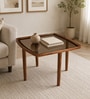 Strut Sheesham Wood Square Coffee Table in Provincial Teak Finish with Tinted Glass