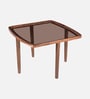 Strut Sheesham Wood Square Coffee Table in Provincial Teak Finish with Tinted Glass