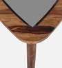 Strut Sheesham Wood Triangular End Table in Provincial Teak Finish with Tinted Glass Strut Sheesham Wood Triangular End Table in Provincial Teak Finish with Tinted Glass