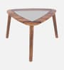 Strut Sheesham Wood Triangular End Table in Provincial Teak Finish with Tinted Glass Strut Sheesham Wood Triangular End Table in Provincial Teak Finish with Tinted Glass