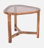 Strut Sheesham Wood Triangular Side Table in Provincial Teak Finish with Tinted Glass Strut Sheesham Wood Triangular Side Table in Provincial Teak Finish with Tinted Glass