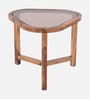 Strut Sheesham Wood Triangular Side Table in Provincial Teak Finish with Tinted Glass Strut Sheesham Wood Triangular Side Table in Provincial Teak Finish with Tinted Glass