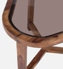 Strut Sheesham Wood Triangular Side Table in Provincial Teak Finish with Tinted Glass Strut Sheesham Wood Triangular Side Table in Provincial Teak Finish with Tinted Glass