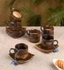 Studio Pottery 110ml Brown Ceramic (Set of 12) Tea Cup & Saucer Set