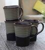 Stripe 350ml Grey & Black Stoneware (Set of 4) Coffee Mug