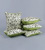 Set of 5 Floral Pattern Jute green Cushion Covers 16 x 16 inches