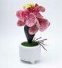 Stylish Pink Polyester Artificial Flower With Pot