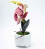 Stylish Pink Polyester Artificial Flower With Pot
