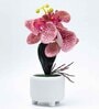 Stylish Pink Polyester Artificial Flower With Pot