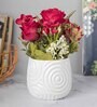 Stylish Red Polyester Artificial Flower With Pot