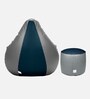 Stylish XXXL Leatherette Bean Bag with Beans in Blue & Grey Colour with Pouffe