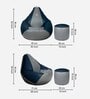 Stylish XXXL Leatherette Bean Bag with Beans in Blue & Grey Colour with Pouffe