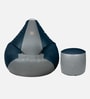 Stylish XXXL Leatherette Bean Bag with Beans in Blue & Grey Colour with Pouffe
