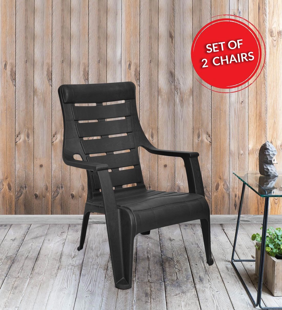 Buy Sunday Plastic Chair (Set of 2) in Iron Black Colour By Nilkamal
