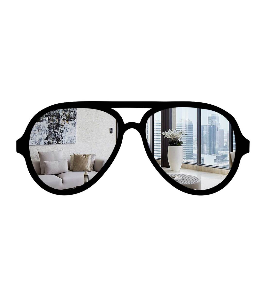 Buy Sunglasses Shape Wall Mirror With Black Finish Frame By WallMantra