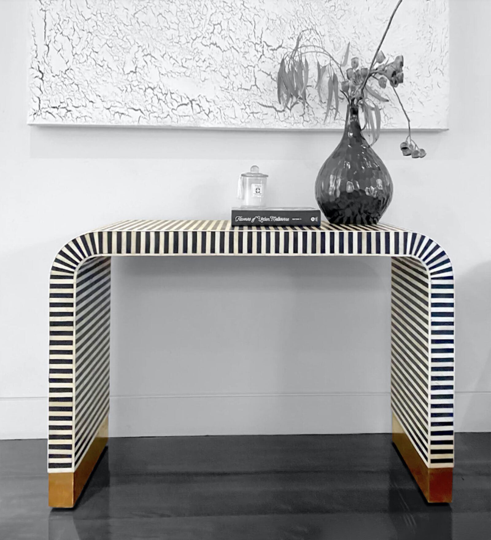 Suhira Bone Inlay Waterfall Console Table in Blue Colour