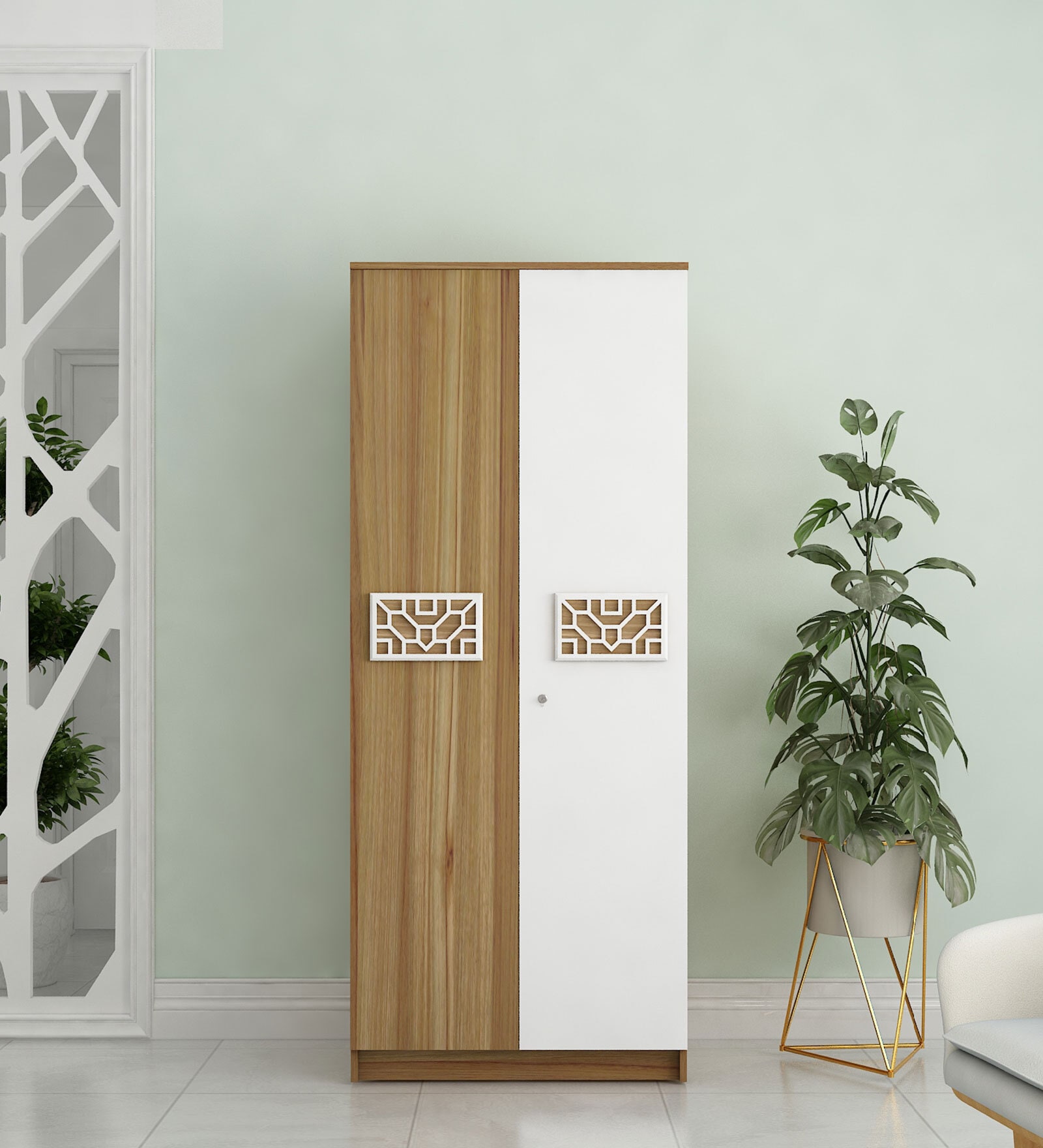 Suite 2 Door Wardrobe In Lyon Teak & White Finish