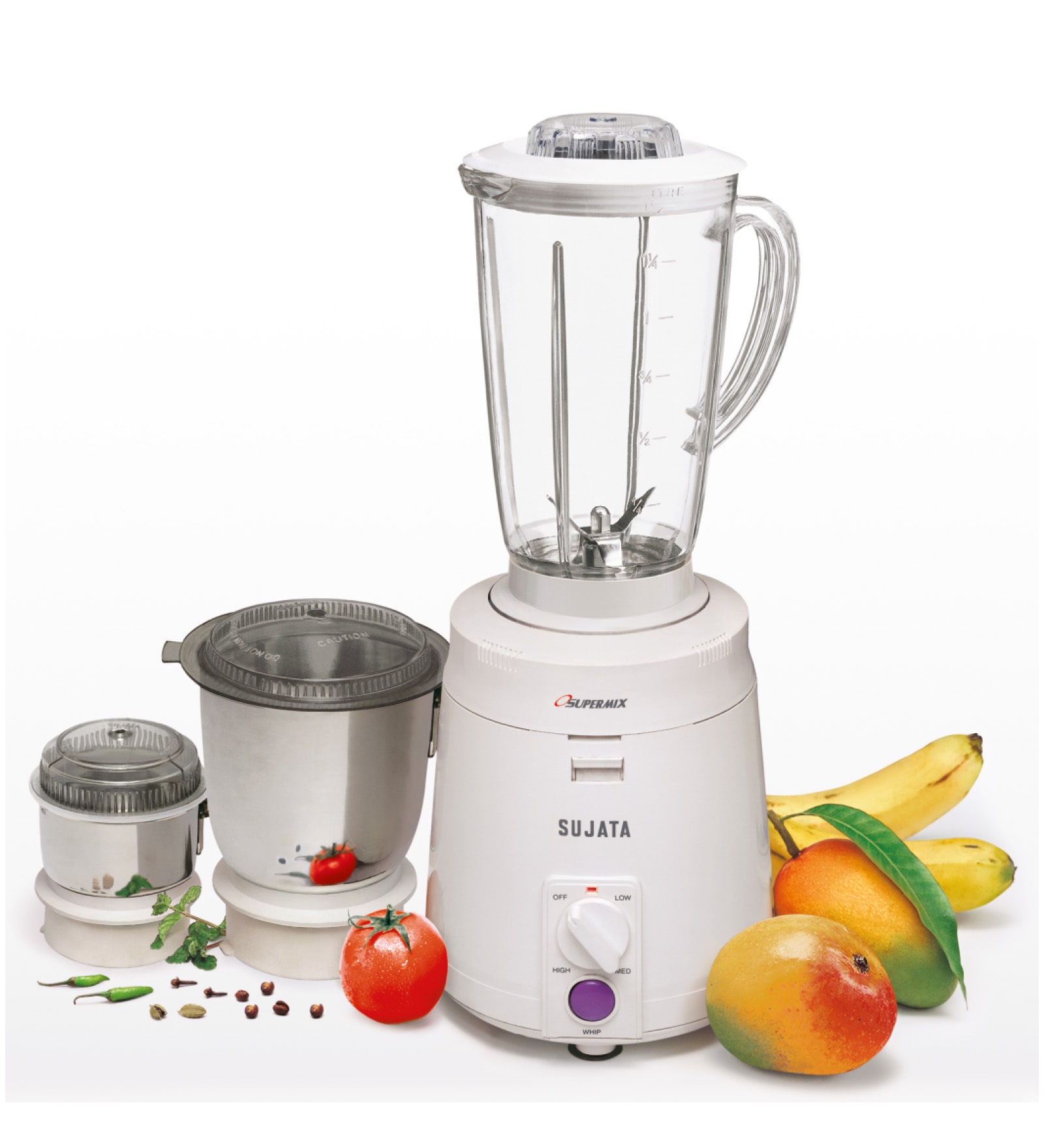 Sujata 3 Jars 900W  White Juicer Mixer Grinder (Model No: SUPERMIX)